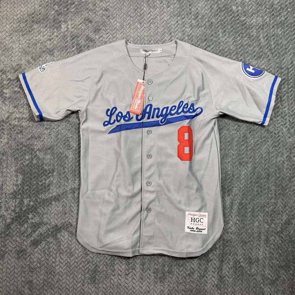 Headgear Classics Kobe Bryant Los Angeles #8 #24 Baseball Jersey S Gray NWT